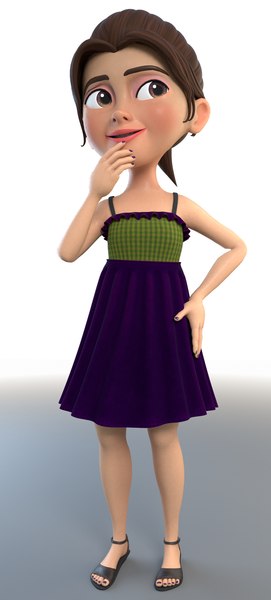 olivia cartoon girl rig character 3D model