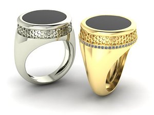 3D mens ring with black stone and pattern two options