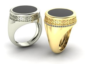mens ring with black stone and pattern two options