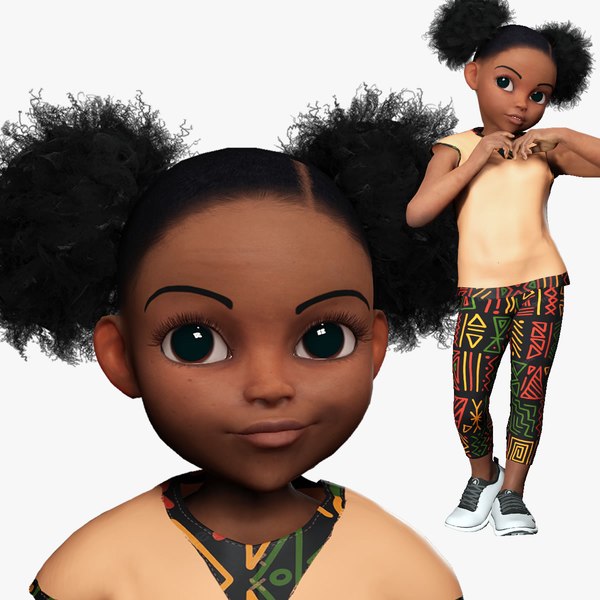 3D Stylized black afro cartoon girl - Toon Rigged Child 3D model model