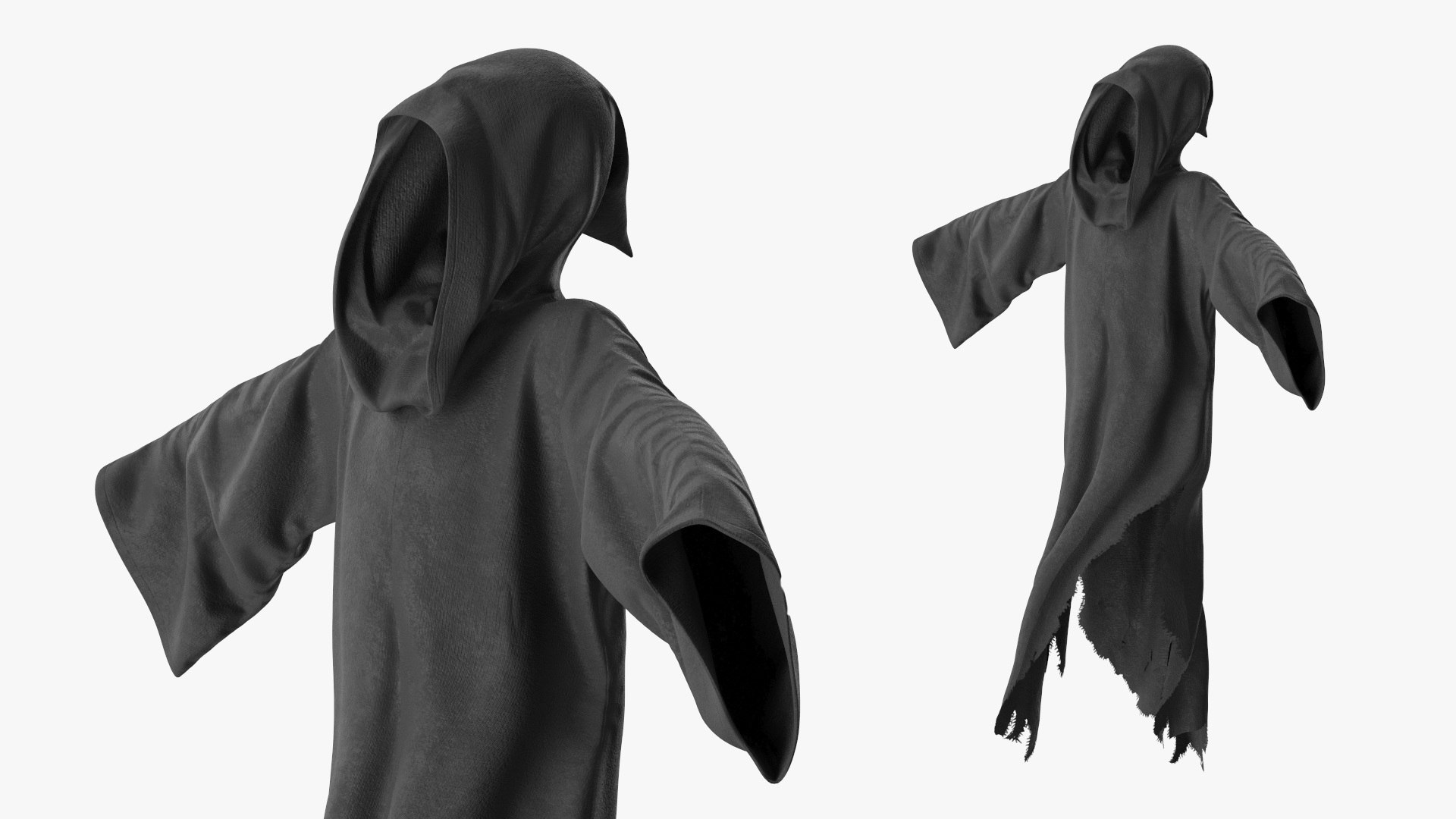 Faceless Grim Robe with Tattered Hem Rigged for Cinema 4D 3D model preview