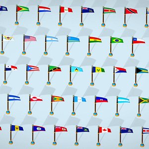 America Countries Flags Pack Toon Style Low Poly model