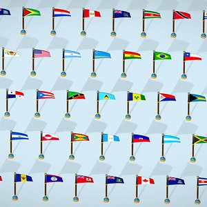 America Countries Flags Pack Toon Style Low Poly