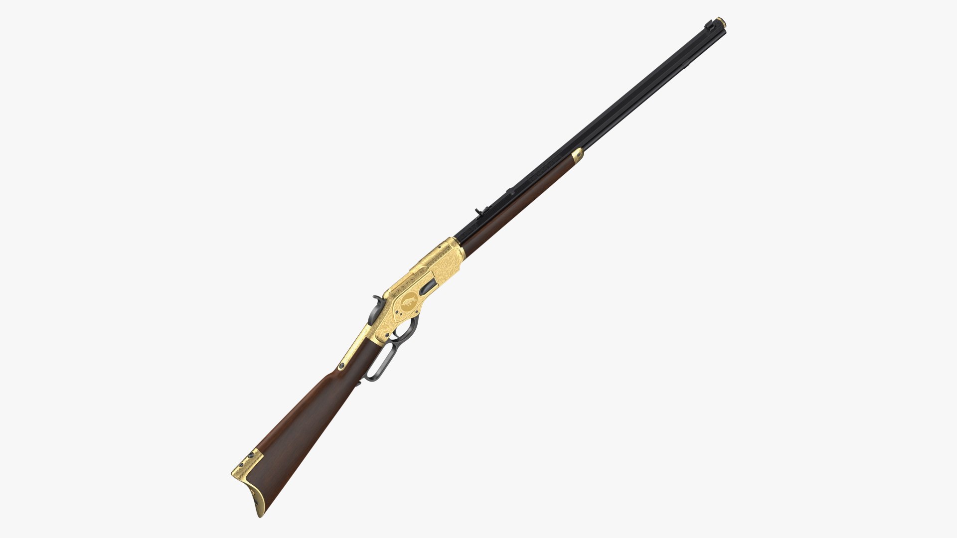 Engraved Winchester Model 1873 Golden Case Rigged 3D model preview