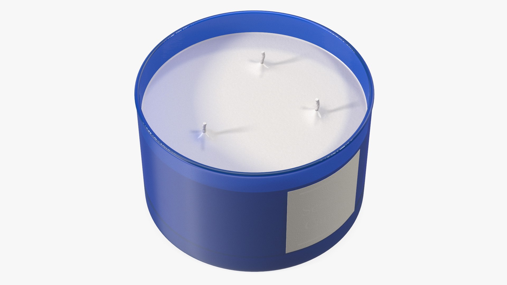Scented Candle Blue with Label and 3 Wicks 3D model preview