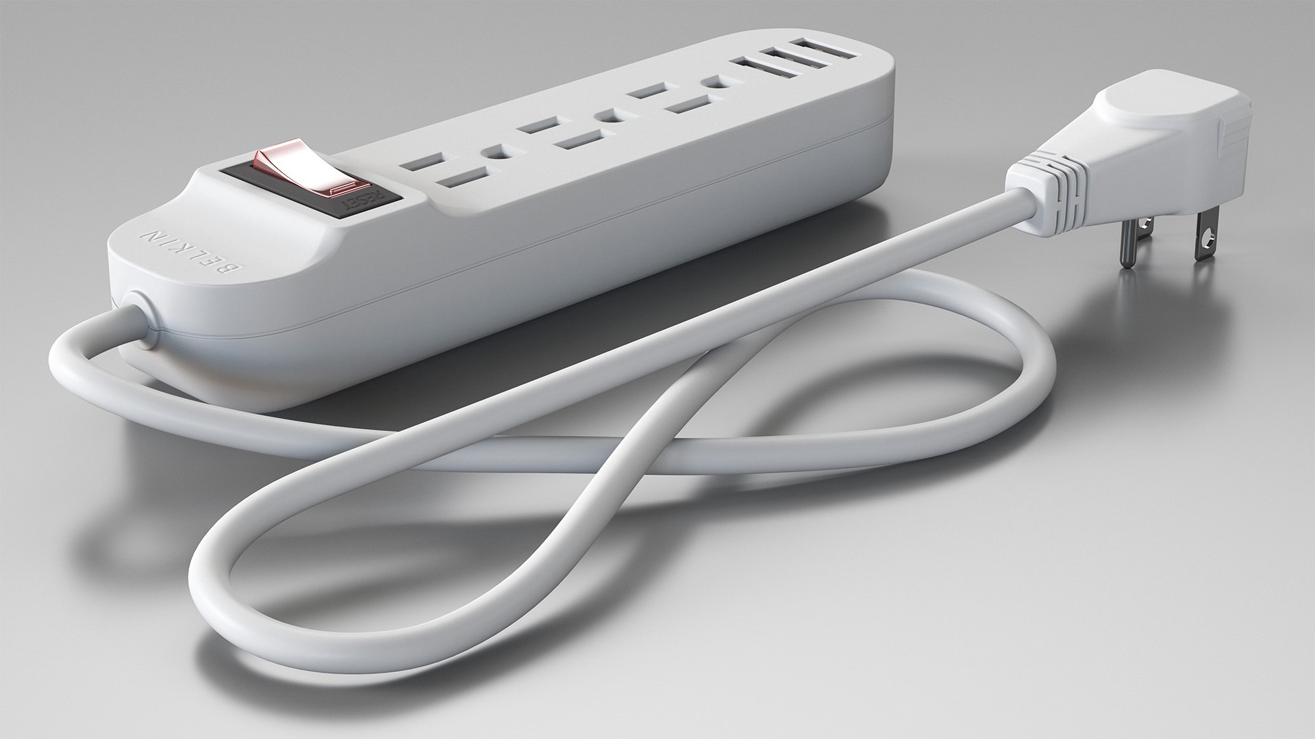 Mini Power Strip with 3 USB Charging Ports 3D model preview