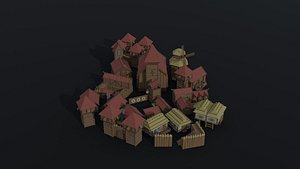 3D cartoon medieval city buildings model