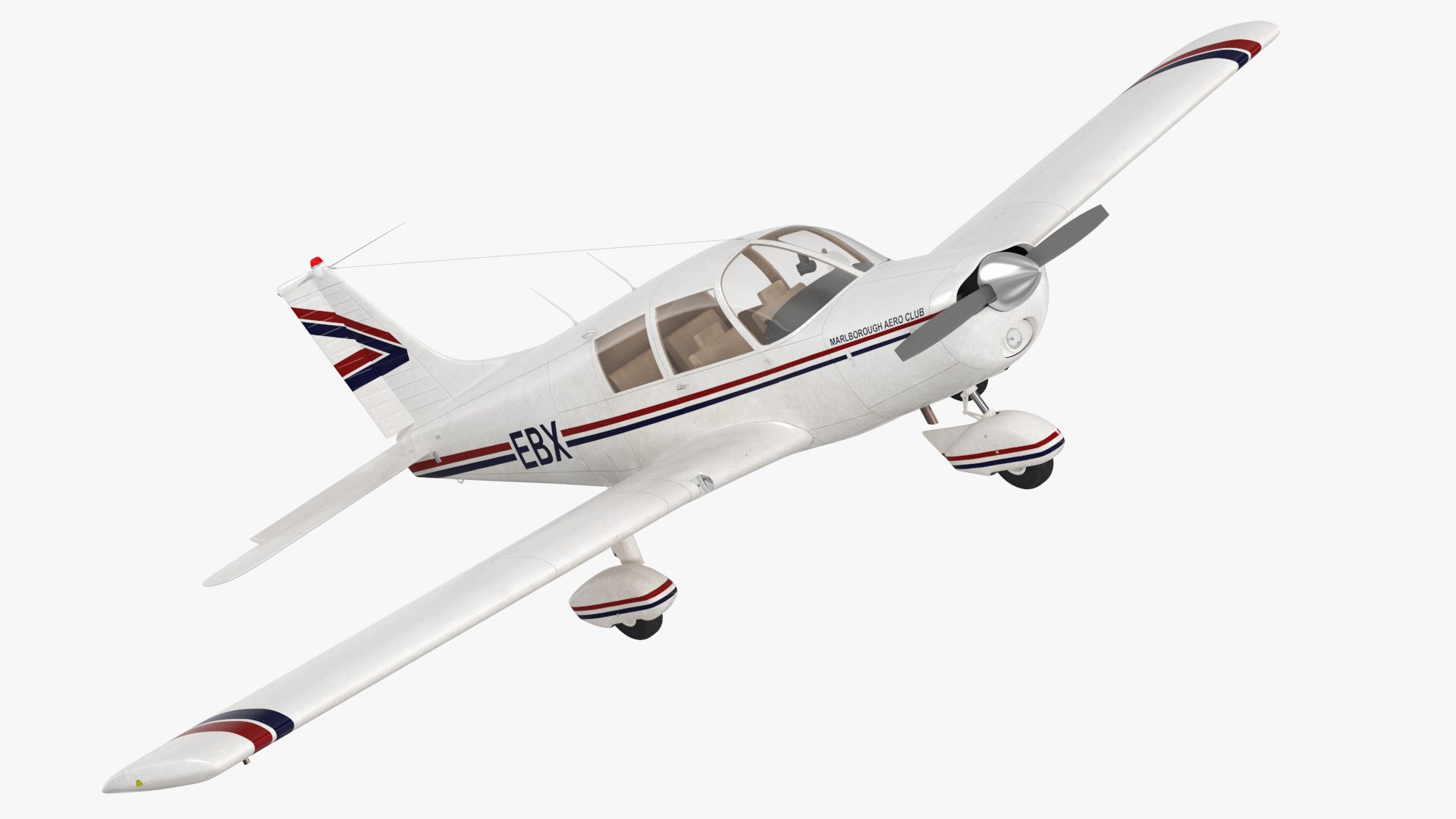 Private Propeller Aircraft Piper PA-28 Cherokee Rigged 3D model preview