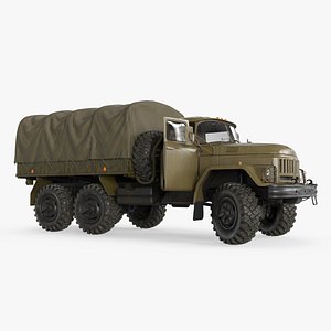 ZIL-131 Military Truck with Cargo Bed and Canvas Cover Rigged for Cinema 4D