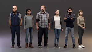 3D rigged - characters animate crowd