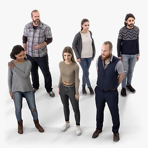 3D rigged - characters animate crowd