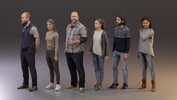 rigged People SixPack 003 - Photogrammetry Population Character Rig 3D ...