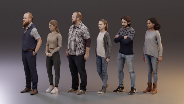rigged People SixPack 003 - Photogrammetry Population Character Rig 3D ...