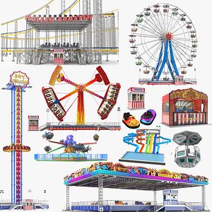 Large Detailed Amusement Park Rides