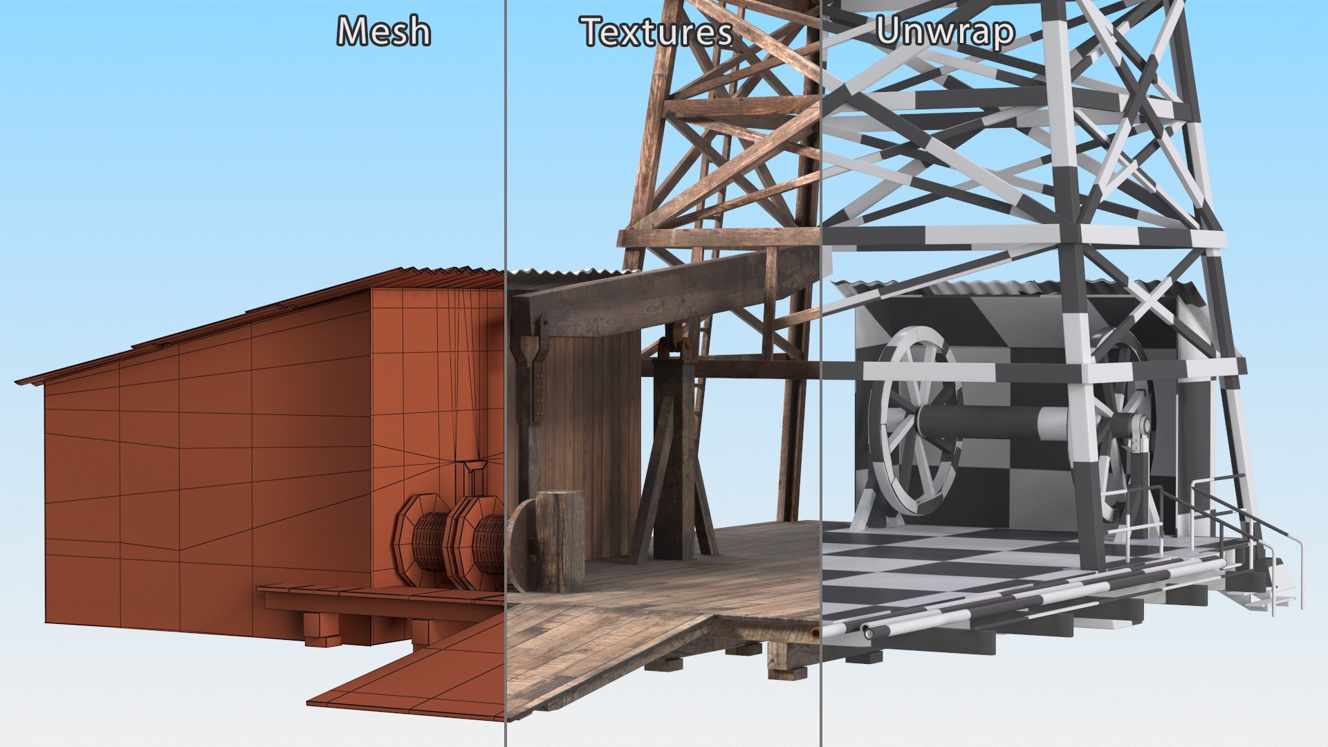 Old Wooden Oil Derrick 3D model - TurboSquid 1987008