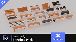 3D Low Poly Benches Pack model
