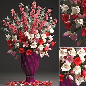 bouquet spring flowers tulips 3D model