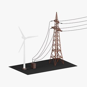 Wind Turbine Energy Animated 3D Model