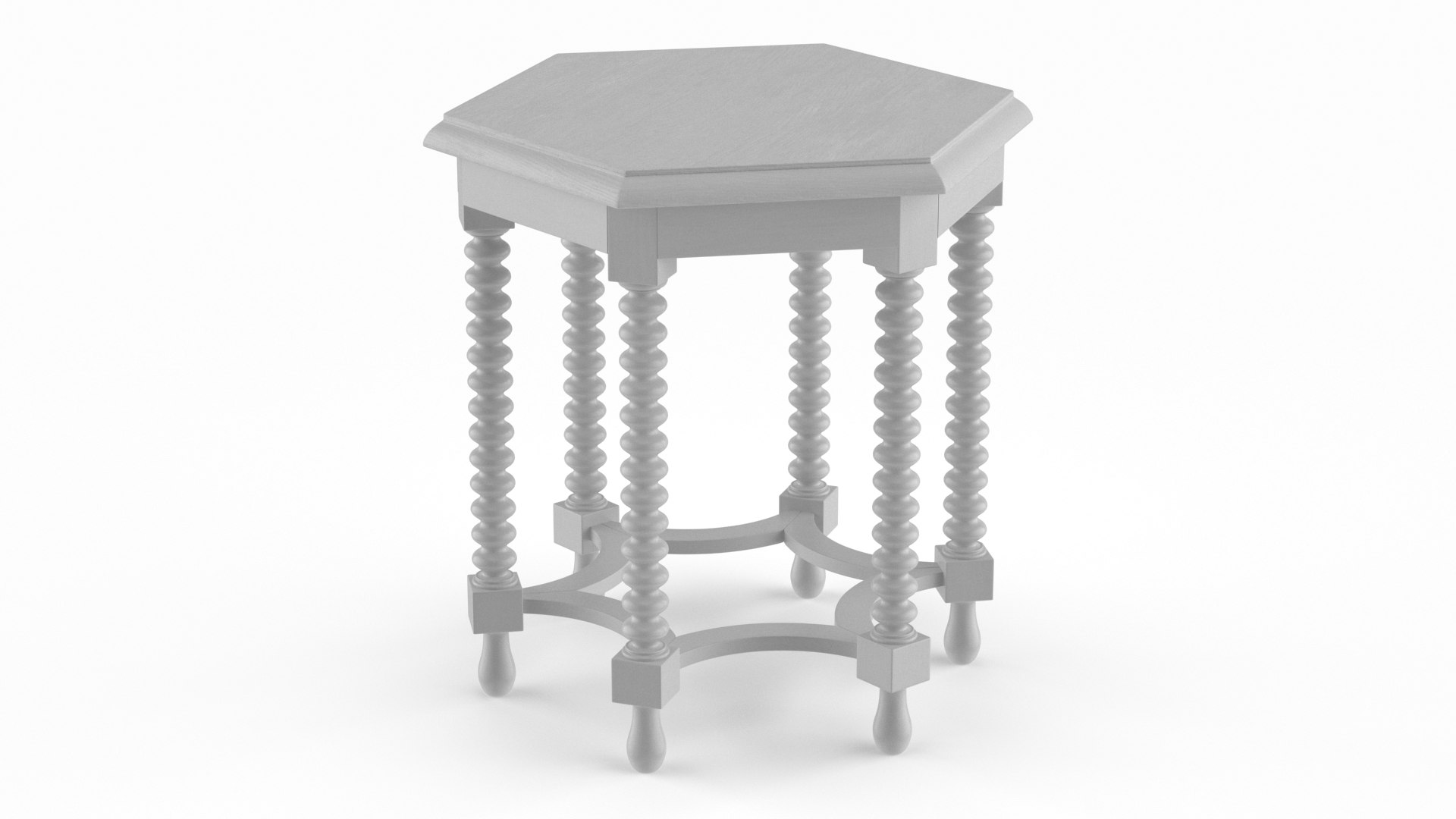 Hexagonal Side Table Stool White 3D model preview