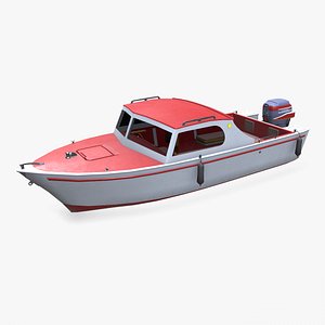 3D Old Vintage Motorboat Low-poly PBR