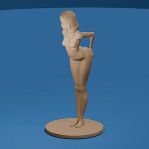 Stylized Nude Pinup Girl Artistic Fantasy Figure STL 3D model