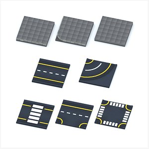 Cartoon Low Poly Modular Road City Floor Pack 3D