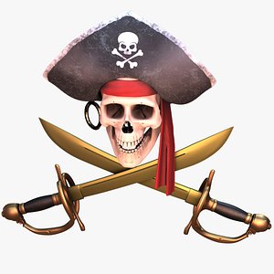 3D model pirate skull with swords Low-poly 3D model