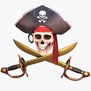 pirate skull with swords Low-poly 3D model