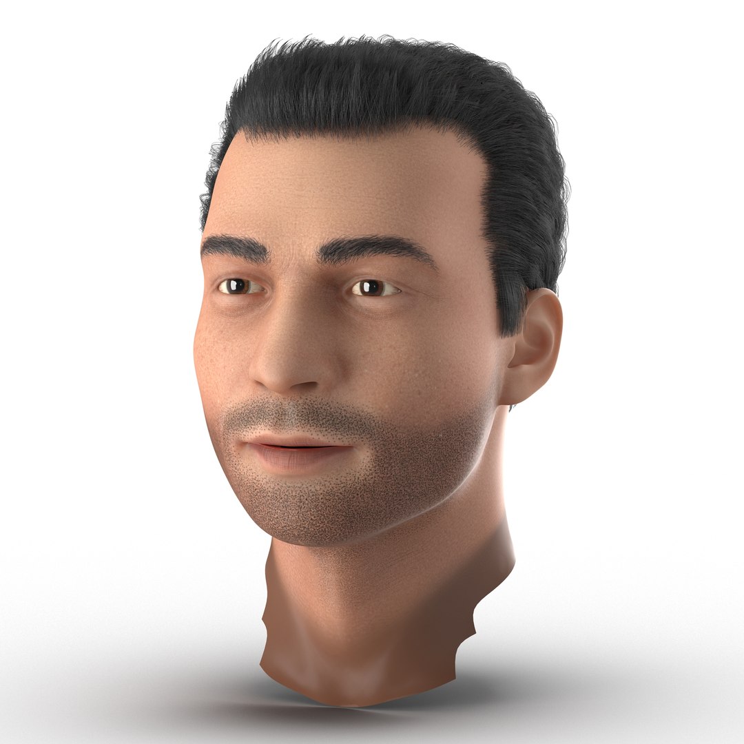 Mediterranean Male Head with Hair 3D model preview