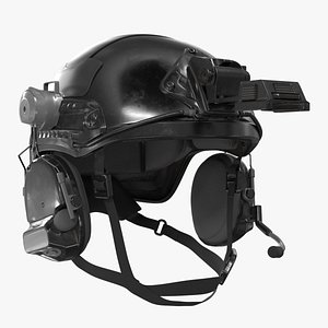 Military Ballistic Helmet with Headset Black 3D model
