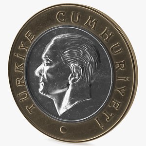 1 Turkish Lira Coin 3D