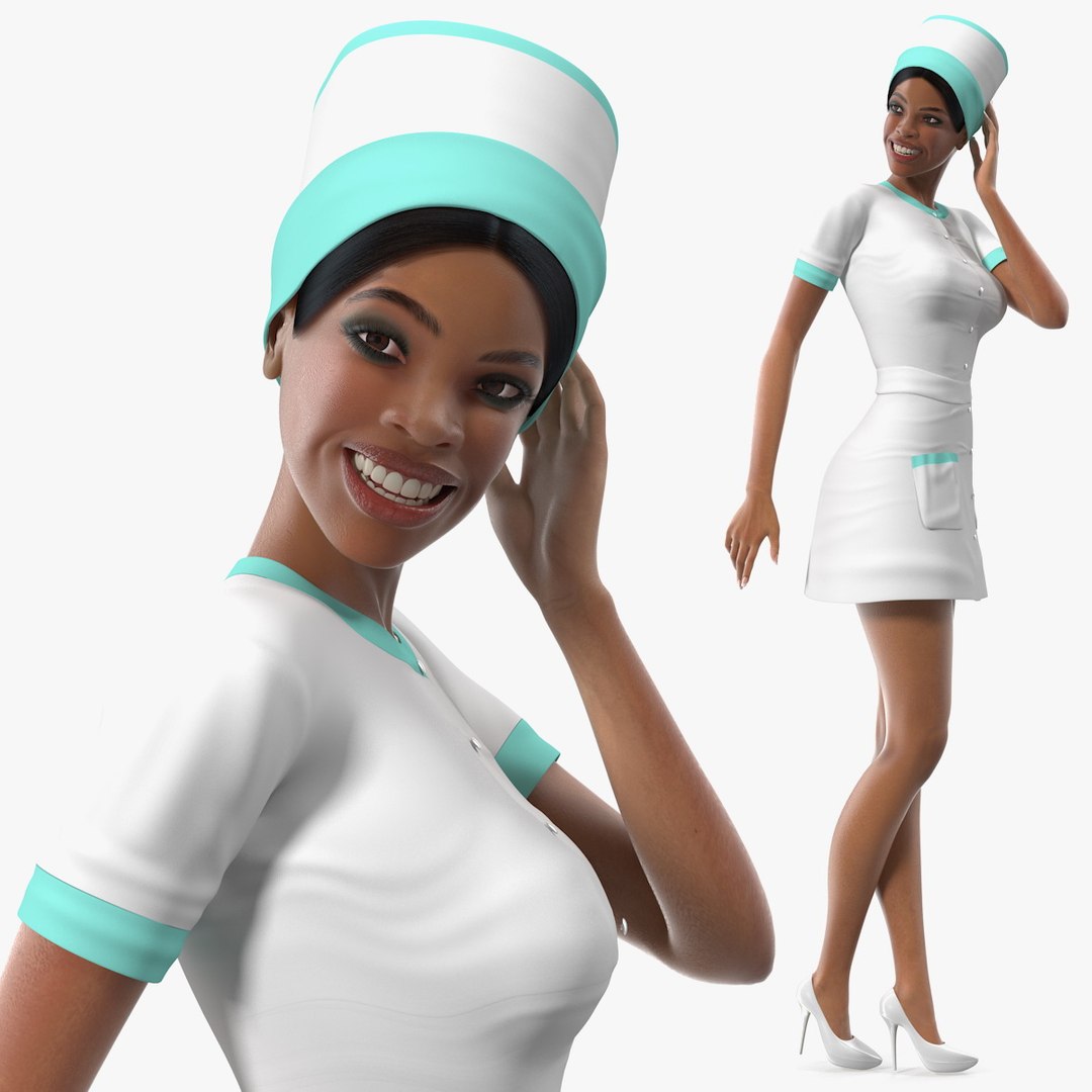 Light Skinned Black Nurse Standing Pose 3D model preview
