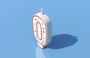 3D birthday candle 0 cake