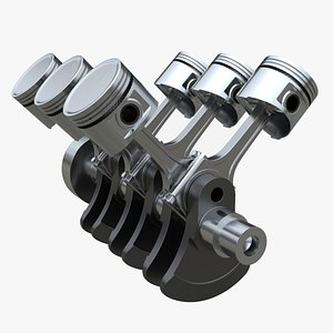 Engine crankshaft and pistons 3D model
