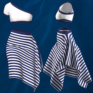 3D model Marine Skirt  Top Outfit 3D Fashion Model