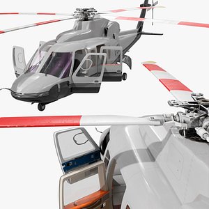 Sikorsky S-76 Civil Helicopter with Wheels Grey Rigged for Maya