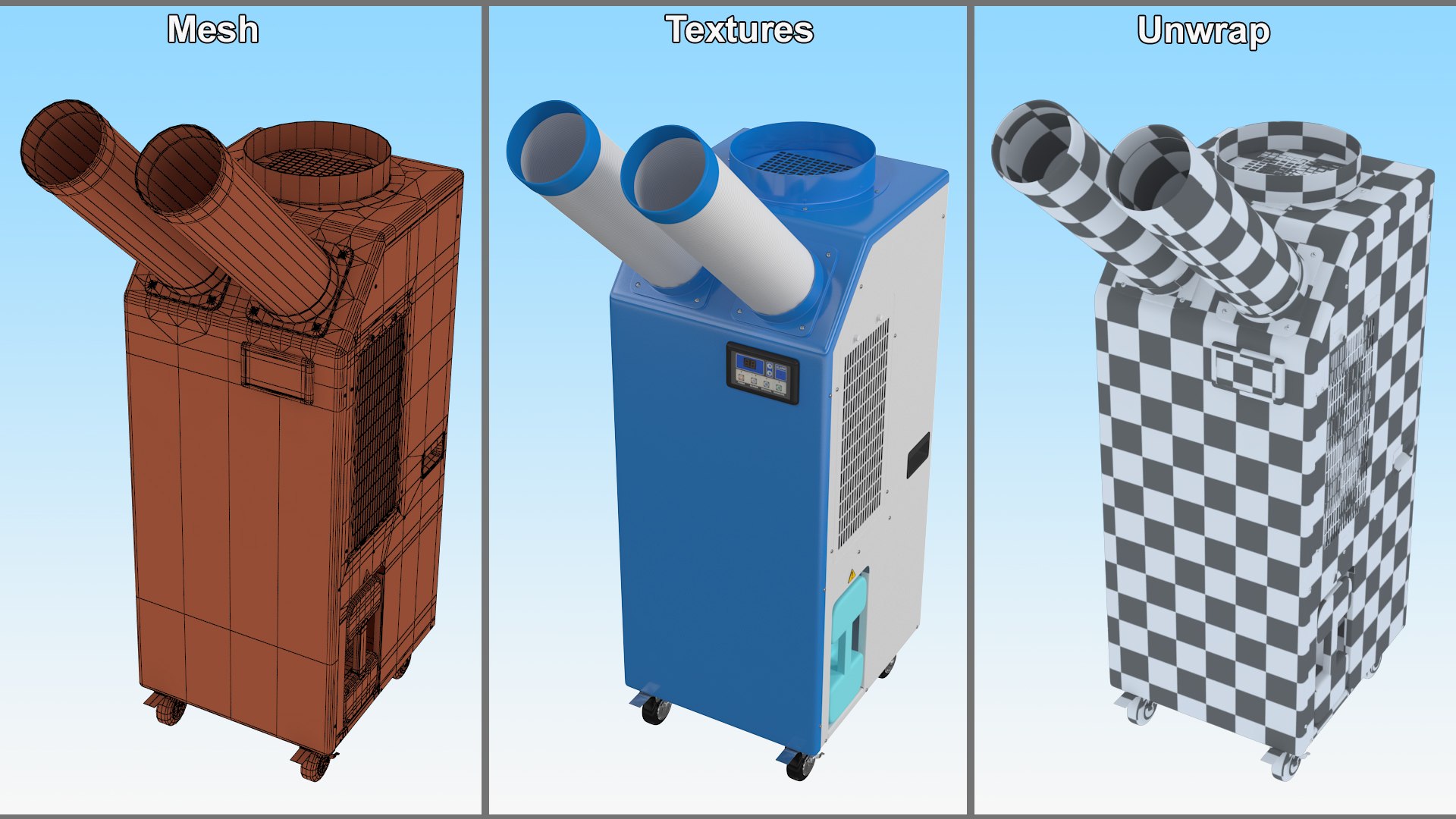 3D model Split Air Conditioner Portable Industrial Mac 45 https://p.turbosquid.com/ts-thumb/iJ/nbDZ25/PH/splitairconditionerportableindustrialmac45c4dmodel013/jpg/1665405417/1920x1080/fit_q87/16b42fbd52a3d0f0ee99004c59830b26ce02db9c/splitairconditionerportableindustrialmac45c4dmodel013.jpg