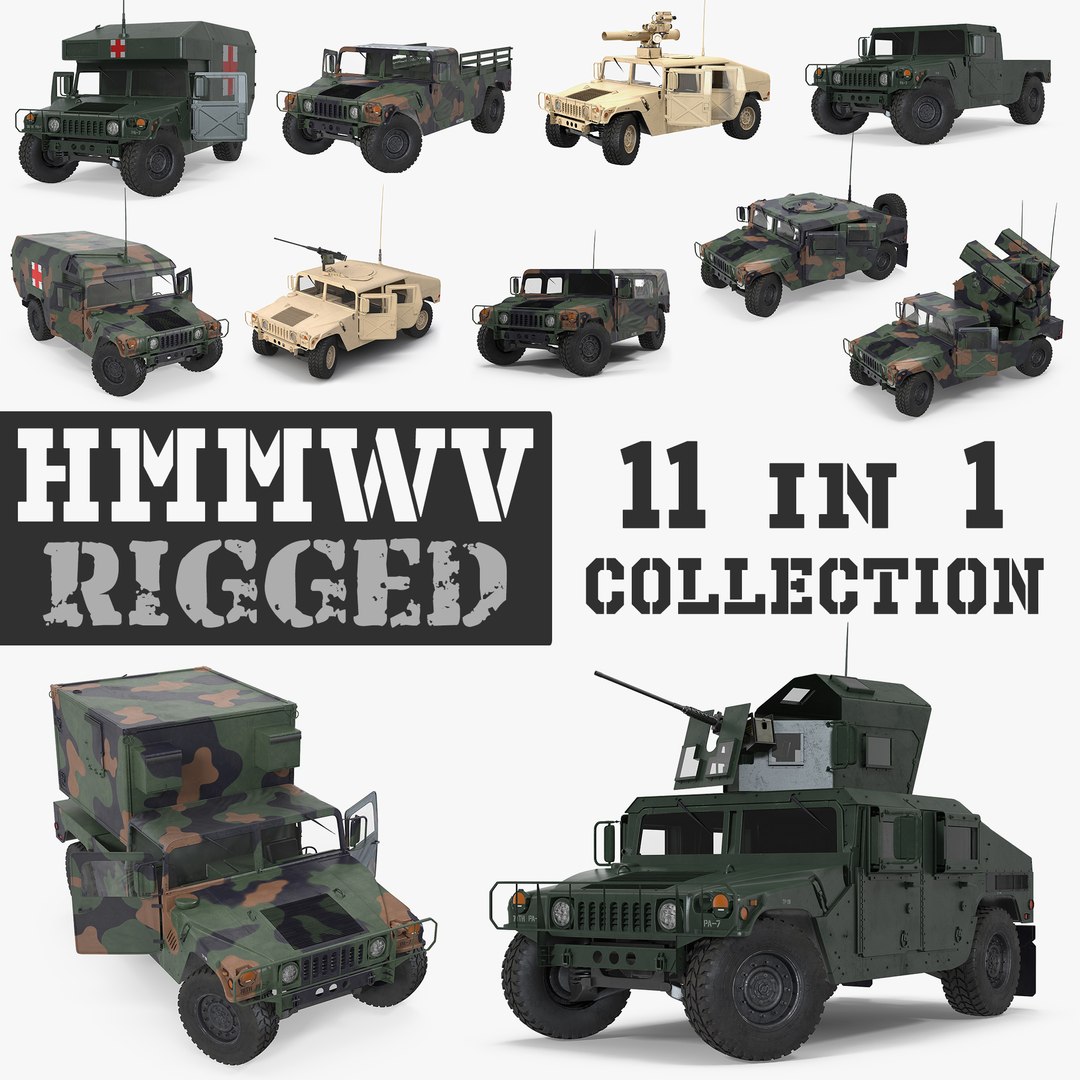 Rigged HMMWV 3D Models Collection 3D model preview