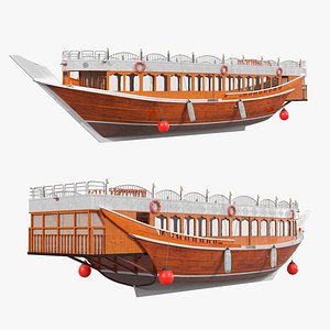 Traditional Wooden Dhow Boat Brown White