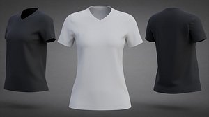 V-neck Short Sleeve Low-Poly T-Shirt White Black Textures 3D Model 3D model