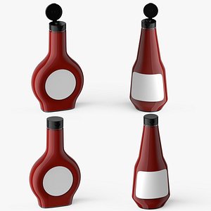 3D Two Hot Sauces Glass Bottles