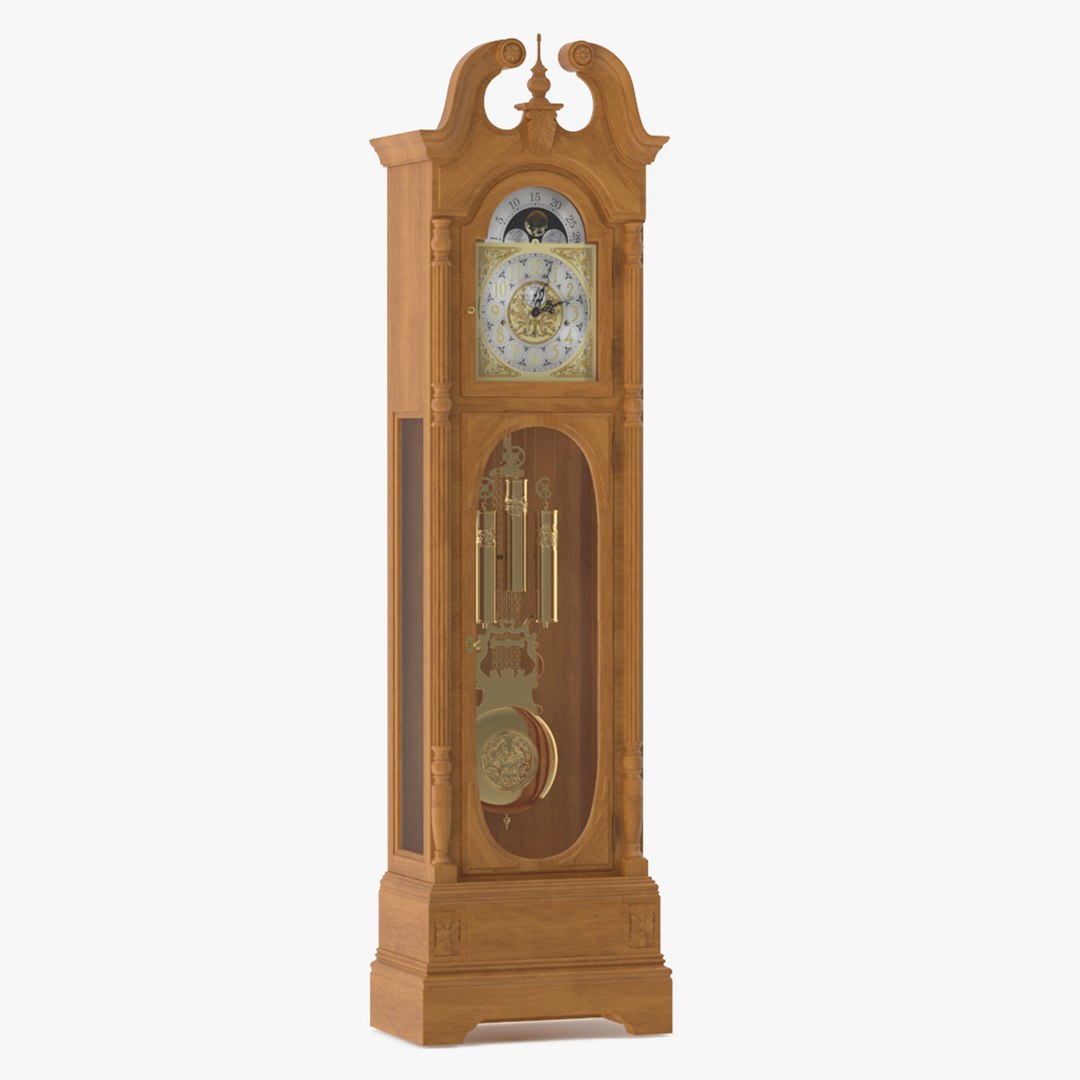 Standing Grandfather Clock Oak 3D model preview
