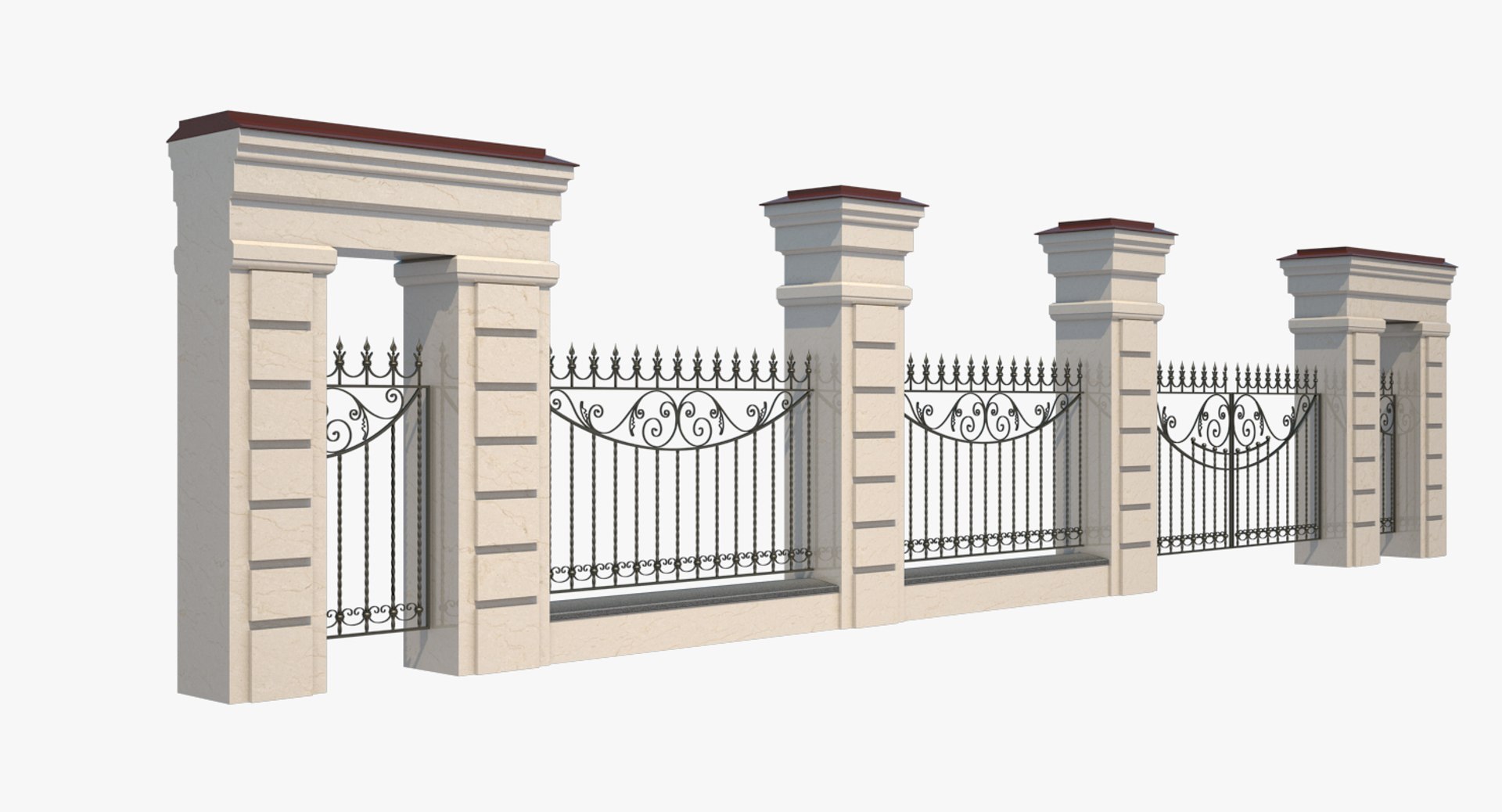 3d model of wrought iron gate fence