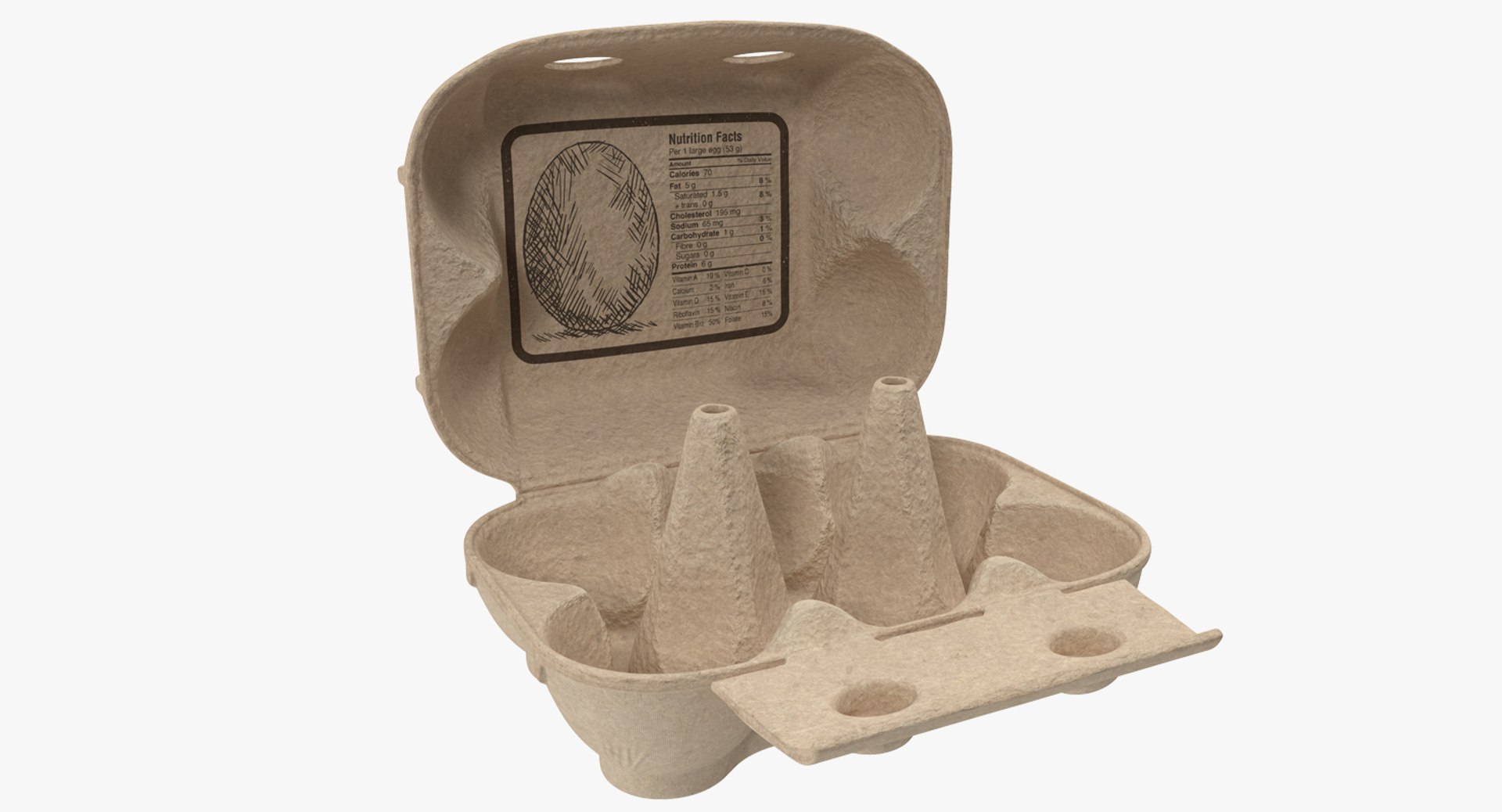 Carton Eggs Six Cardboard Opened 3D model preview