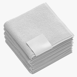 Folded Bath Towels Small 5 Pile White Blue and Gray