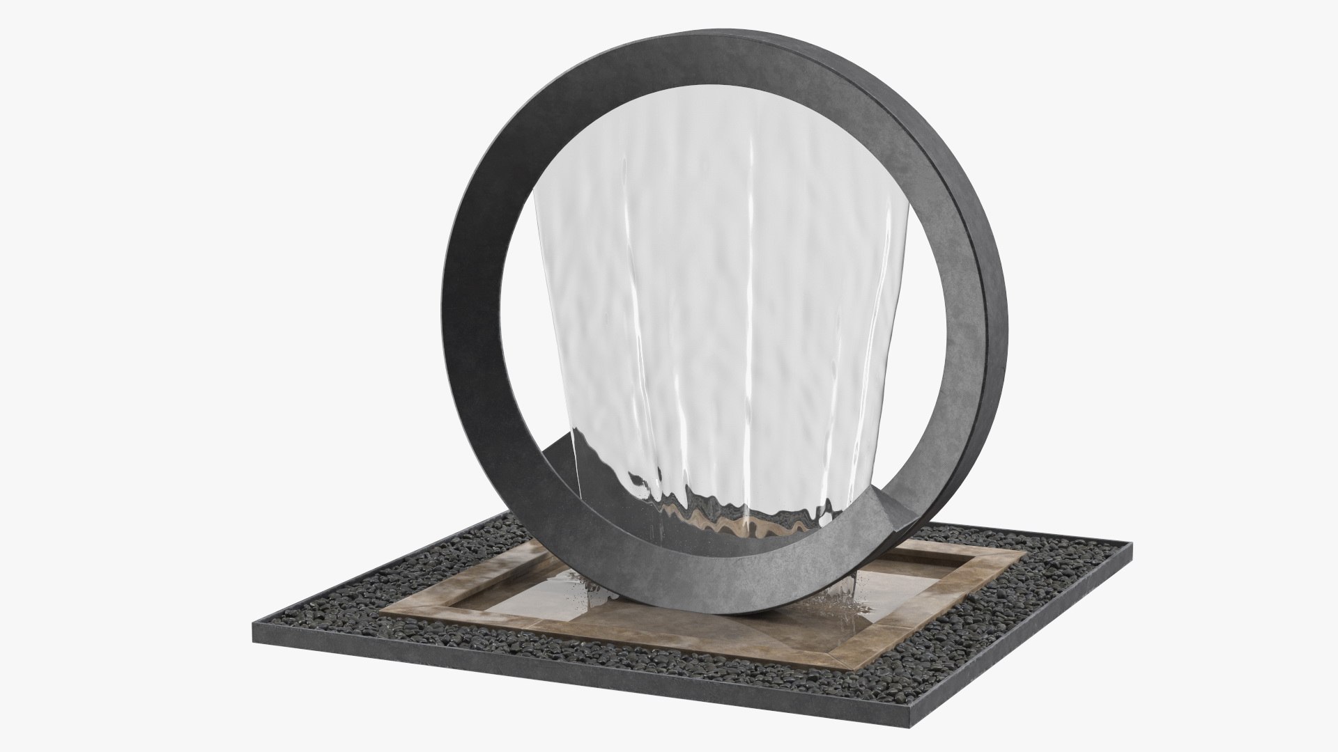 Modern Round Fountain with Black Pebble 3D model preview