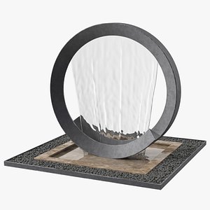 Modern Round Fountain with Black Pebble 3D