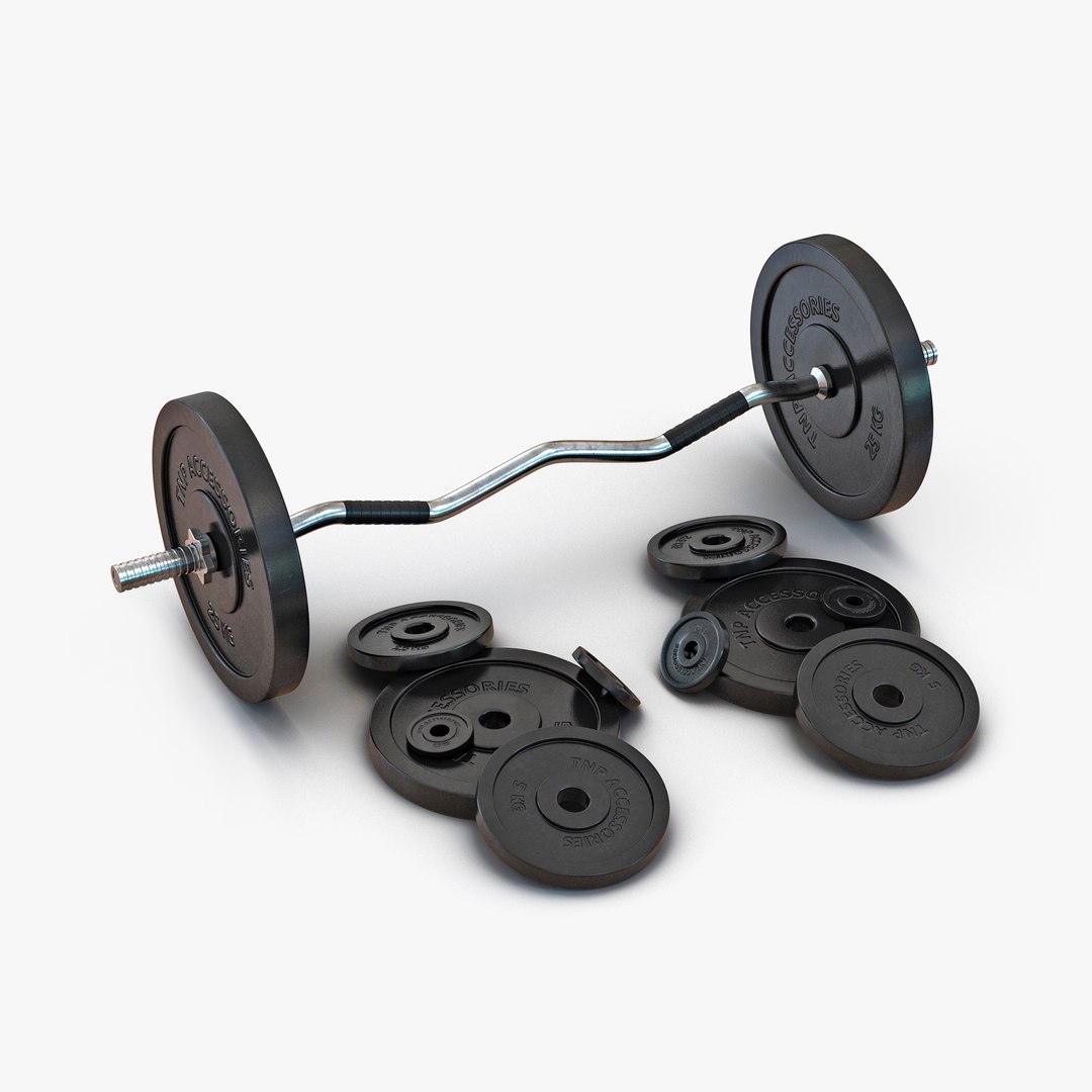 Barbell and Plates 3D Model 3D model preview