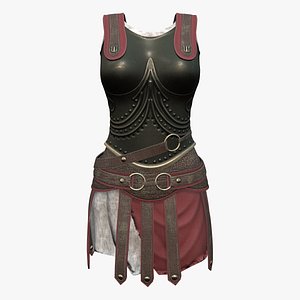 3D Roman Spartan Female Commander Soldier Vest Belt Skirt model