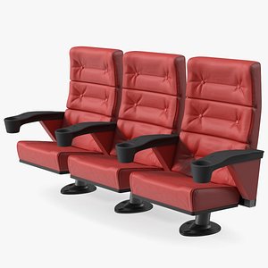 Leather Cinema Chairs for Three Places Red 3D model